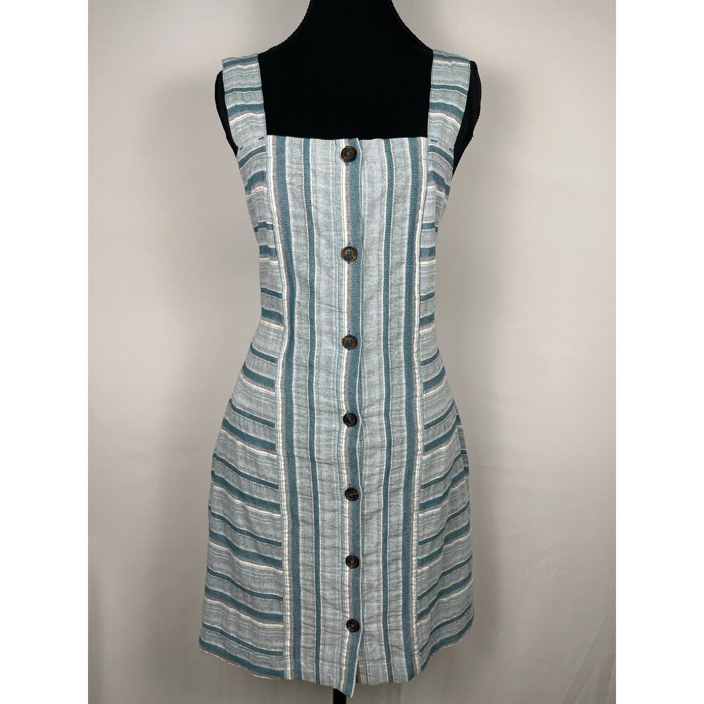 NWT Roxy Sweeter Dreams Light Blue Stripe Linen Blend Mini Dress Size Medium - Picture 2 of 8